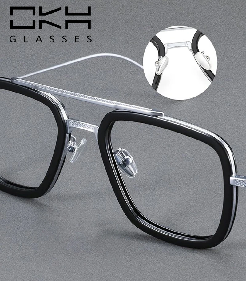 OKH Stark Iron Man Brillen mit quadratischem Rahmen, Vintage-Punk-Stil, übergroß, individuell anpassbar, Myopie, optische Brille, Rezept T45