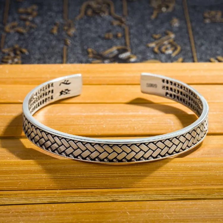 New Fashion Personality Retro Braided Bracelets 925 Sterling Silver Jewelry Buddhist Heart Sutra Opening Bangles TYB121