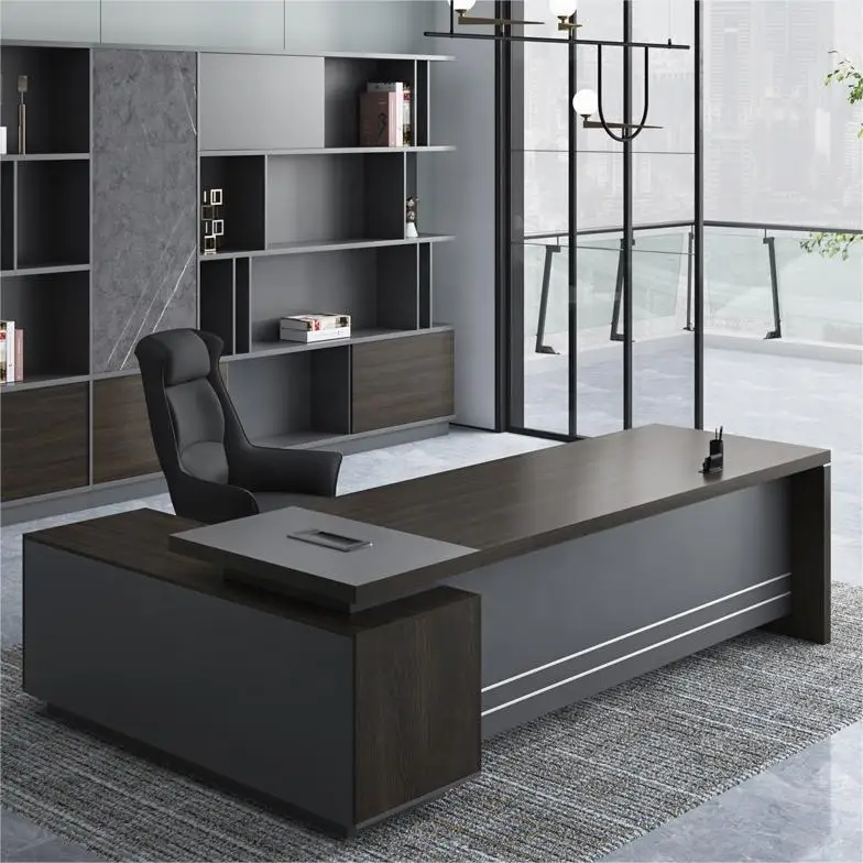 Modern luxury wood convertible l-shaped home office executive computer desk
