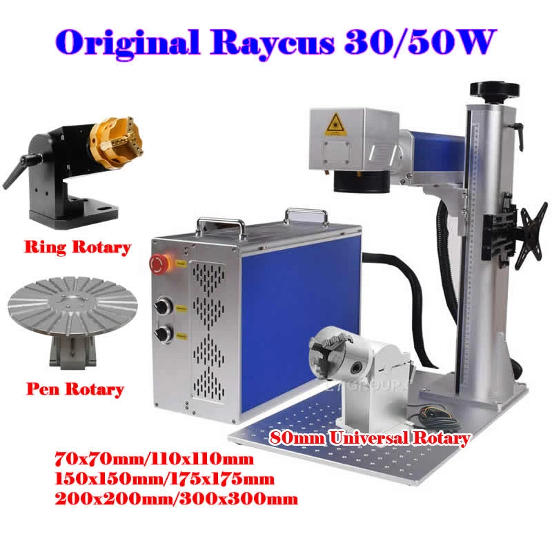 Mini Split Raycus 50W grawer z laserem światłowodowym oddzielona metalowa tabliczka maszyna do znakowania 30W z oś obrotowa do stali nierdzewnej