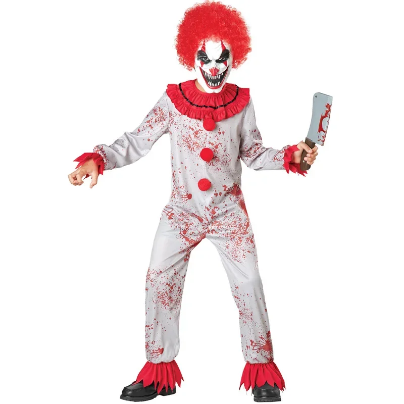 Fantasia Purim Halloween Costumes for Child Kids Boys Scary Creepy Bloody Killer Circus Clown Jester Costume Cosplay