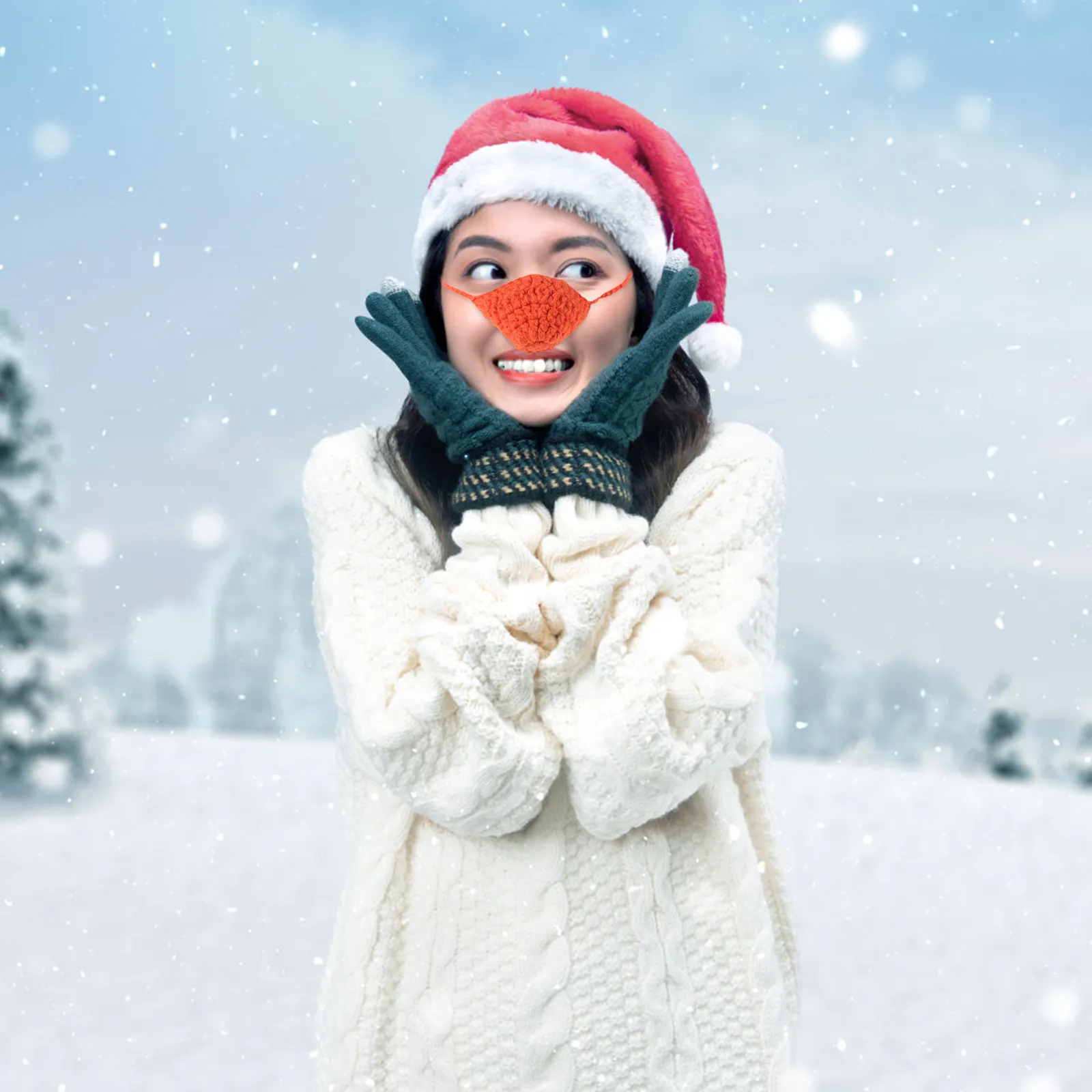 

Orange Nose Warmer Mask Hand Woven Wool Knit Breathable Windproof Cold Proof Unisex Outdoor Sports Facial Cover