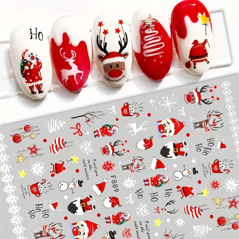 1PCS 3D Santa Claus Cartoon Nail Stickers Christmas Nail Art Supplies Snowman Snowflake Nail Art Decals Nail Parts Xmas  Gift