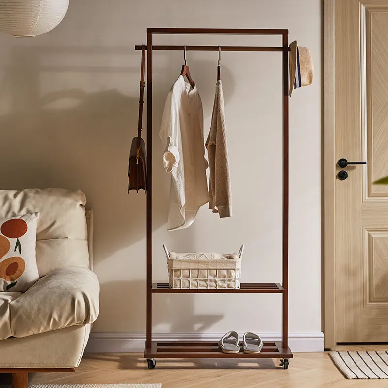 

Coat rack Bedroom hanger Floor-to-ceiling solid wood hanger New Chinese double-layer simple hanger