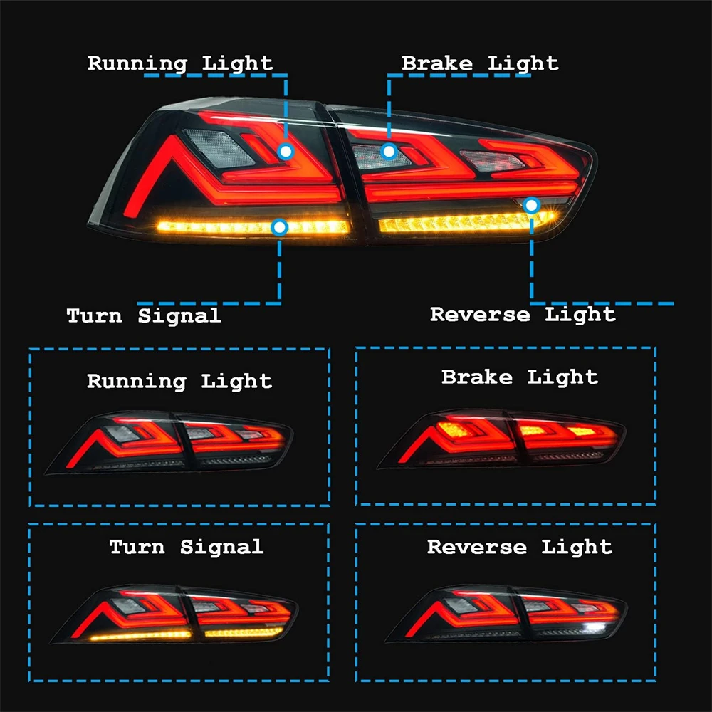 LED Taillights For Mitsubishi Lancer EVO X 2007 - 2018 Tail Light Lamp Assembly Start UP Animation DRL Sequential Signal E-mark