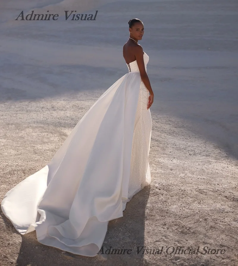 Nuovi arrivi abiti da sposa sirena 2 in 1 scollo a barca senza maniche con strascico staccabile abiti da sposa personalizzati
