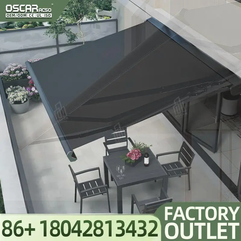 Bioclimatic Pergola with Retractable Motorised Aluminium Louvre Roof PVC Wood Alloy Arch for Outdoor Balcony Gazebo Retractable