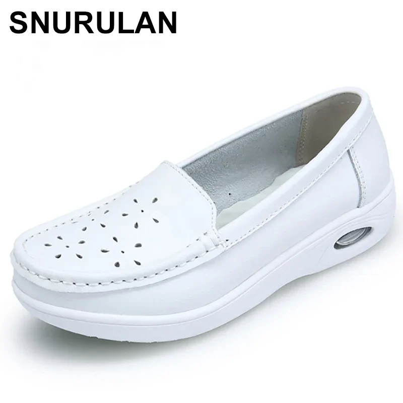 SNURULAN Four Seasons Donna Bianco puro e nero Piattaforma morbida Suola intera Scarpe da infermiera donna scarpe con cuscino d'aria scarpe autenticheE221