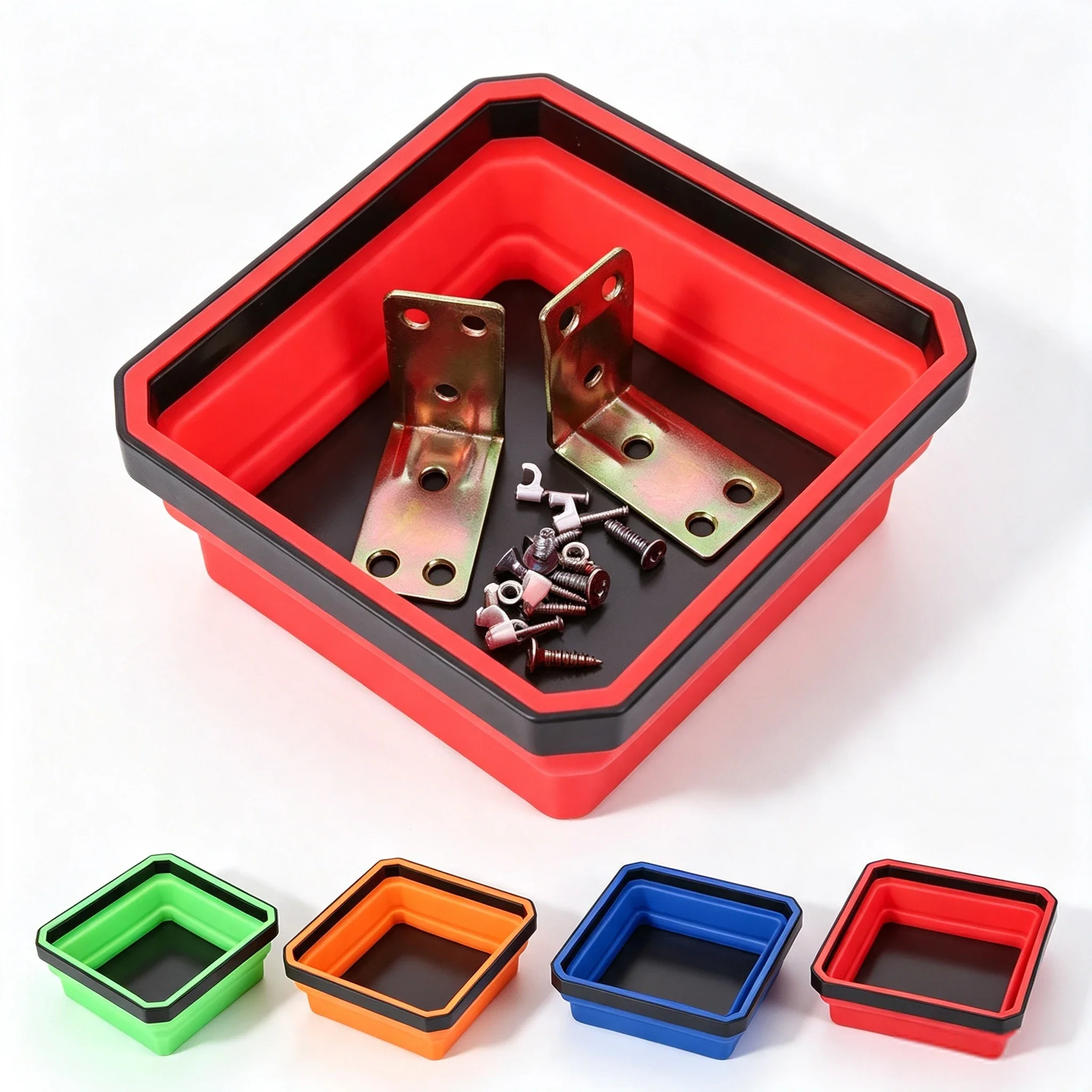 1pc Foldable Magnetic Parts Tray, Colored Square Silicone Folding Magnetic Knife Holder, Magnetic Screw Storage Container view 6