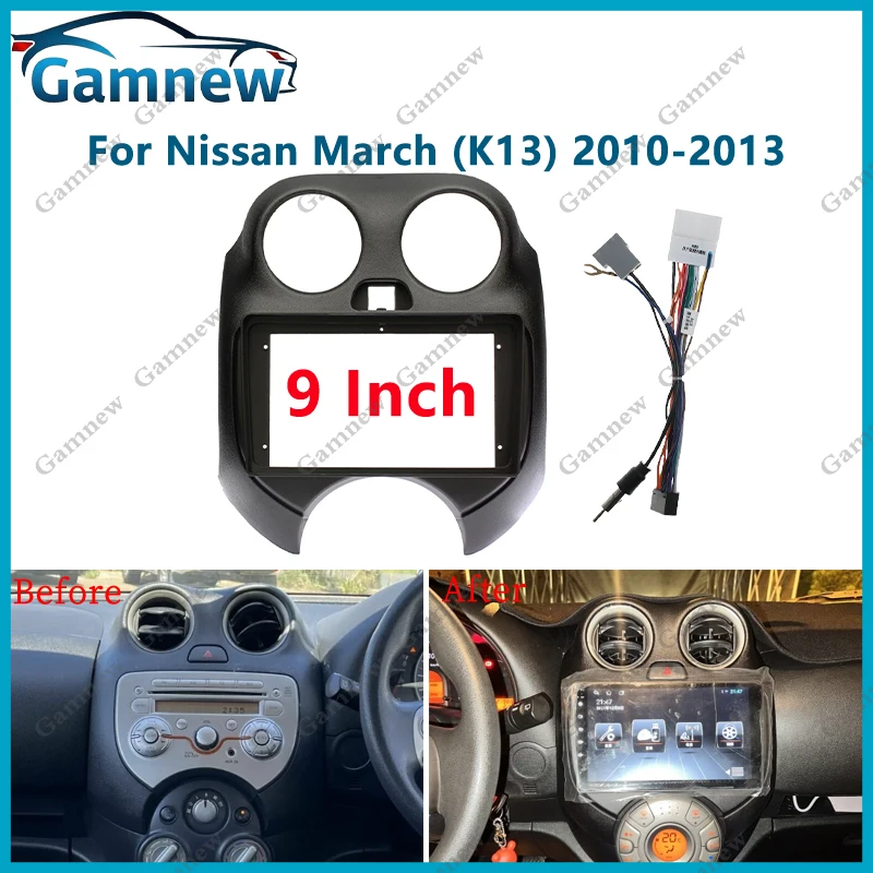 9 Inch Car Frame Fascia Cable Adapter Android Radio Audio Dash Fitting Panel Kit For Nissan March (K13) Latio 2010-2013