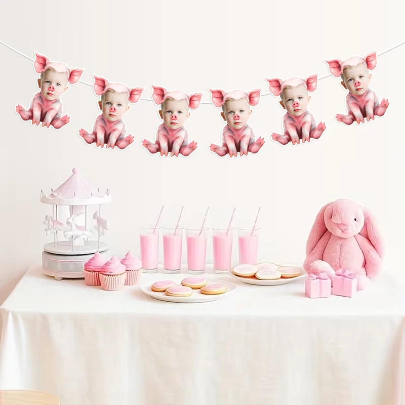 6/12Pcs Custom Photo Pig Costume Shape Bunting Garland Personalized Face Portrait Banner DIY Customized Hanging Pendant ﻿