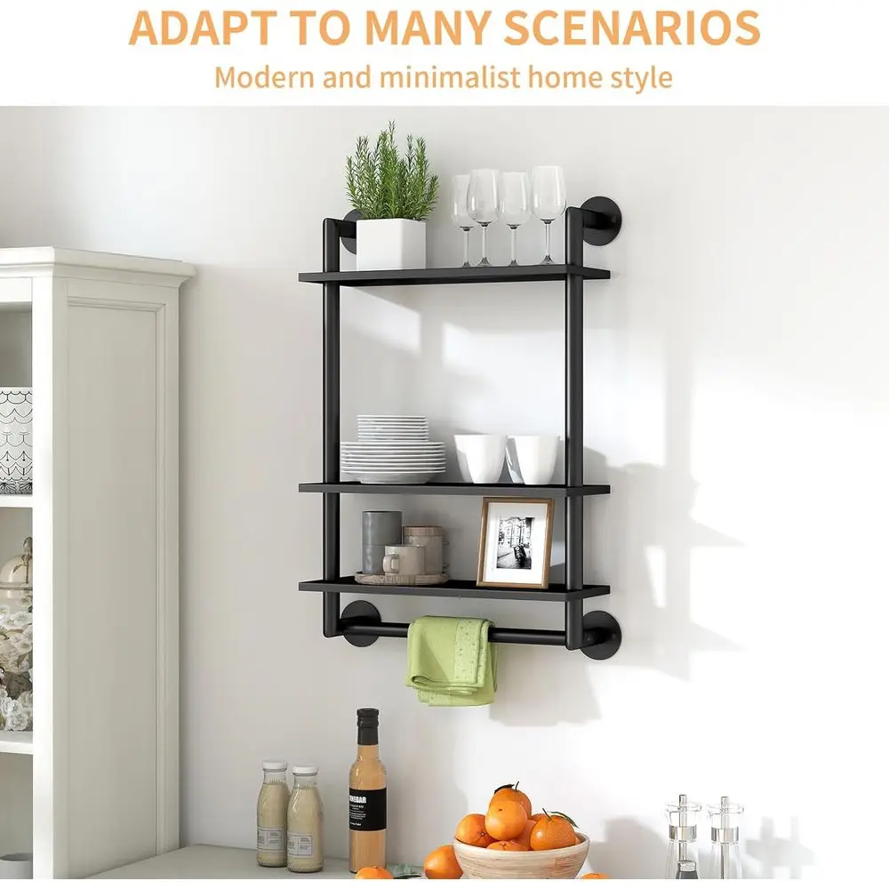 أرفف عائمة من الفولاذ المقاوم للصدأ مكونة من 3 طبقات مع شريط منشفة، رف تخزين 26 فوق المرحاض للحمام والغسيل والمطبخ