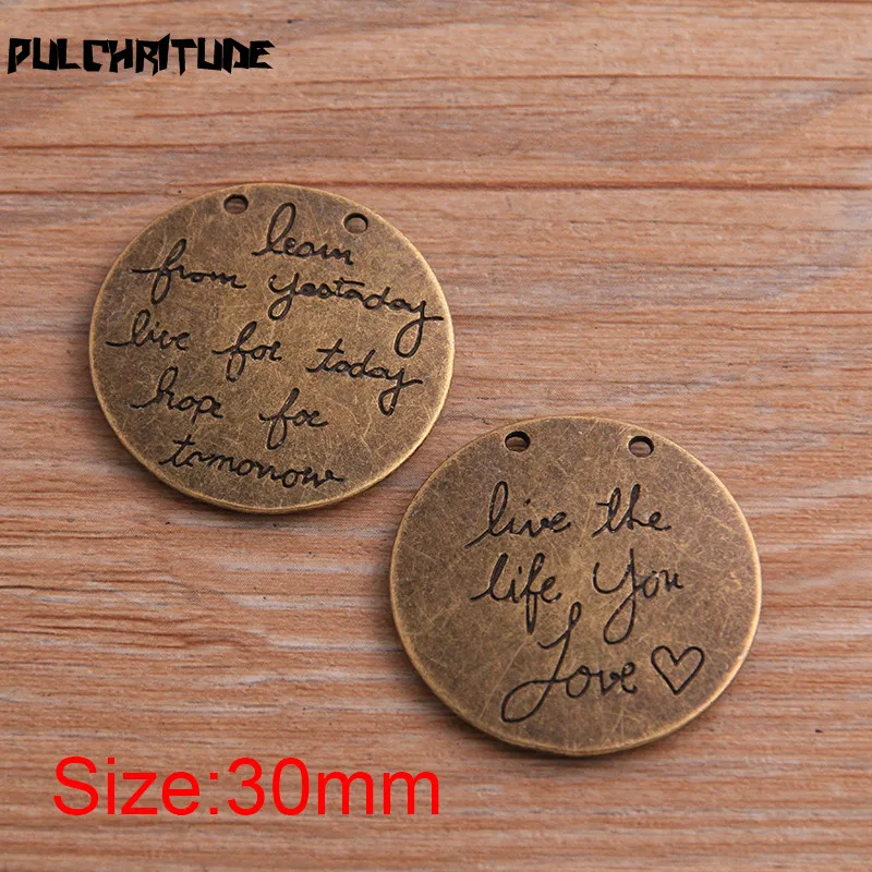 2pcs 30mm Two Color Metal Zinc Alloy Round Letter Charms Fit Jewelry Medical Plant Pendant Makings