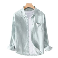 Casual Shirt Men's Fashion Gentleman Breathable Pure Cotton British Style Outdoor Striped Slim Casual Long Sleeve Cotton Shirt