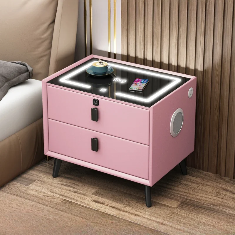 Aesthetic Modern Small Nightstand Bedside Women Storage Kawaii Smart Nightstands Wireless Charger Mesa De Noche Home Furniture