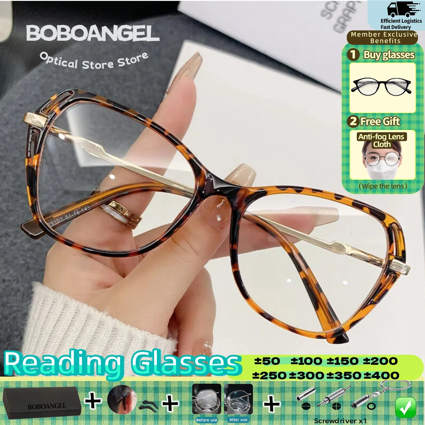 

BOBOANGEL Women Fashion Myopia Glasses Premium Polygonal Customized Reading GlassesBlue Light Blocking Prescription Eyeglasses