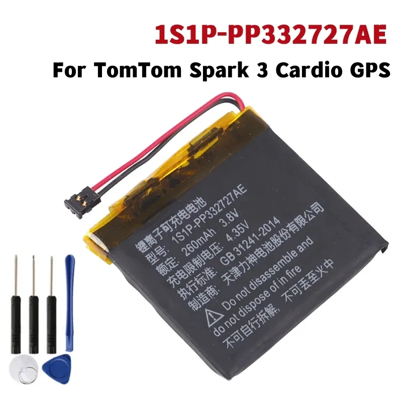 

1S1P-PP332727AE For TomTom Spark 3 Cardio GPS Watch Acumulator 2-wire Plug 260mah Smartwatch Batteries Replacement Battery