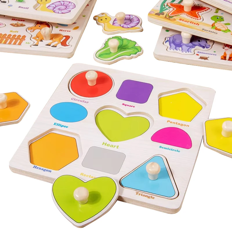 Montessori quebra-cabeça de madeira brinquedo das crianças mini quebra-cabeça jogos educativos criança 3 anos presentes aniversário brinquedo 3d mão grab placas