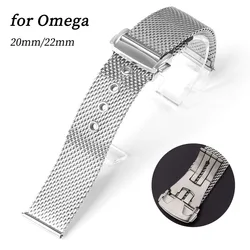 20mm 22mm Mesh Milanese Stainless Steel Watch Band for Omega Seamaster 007 Bracelet Folding Buckle Wristband Universal Strap