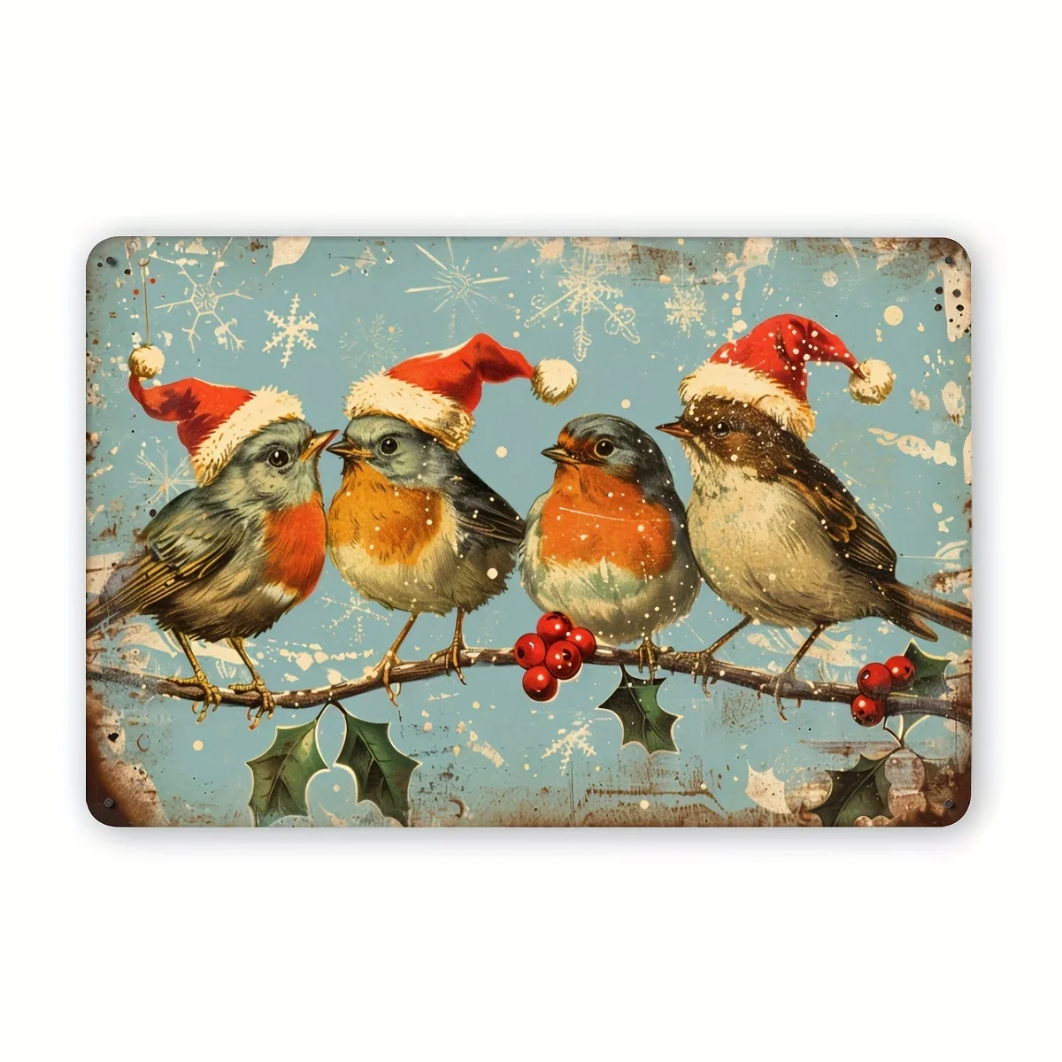 Vintage Metal Tin Sign Featuring Birds, Perfect for Christmas Indoor And Outdoor Decoration. This Iron Artwork Can Be Hung in Va