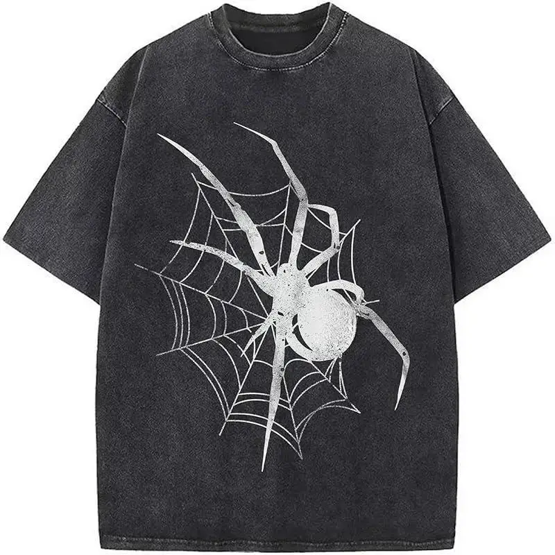 

Vintage Gothic Spider Tee Women Oversized Washed Dark Grunge Streetwear Loose Hip Hop T-shirt Summer Unisex Cool Tops