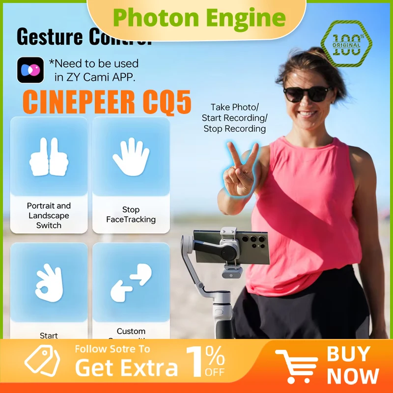 ZHIYUN CINEPEER CQ5 3-Axis Phone Gimbal equipped with AI Face Tracking and Fill Light for iPhone and Android Smartphone
