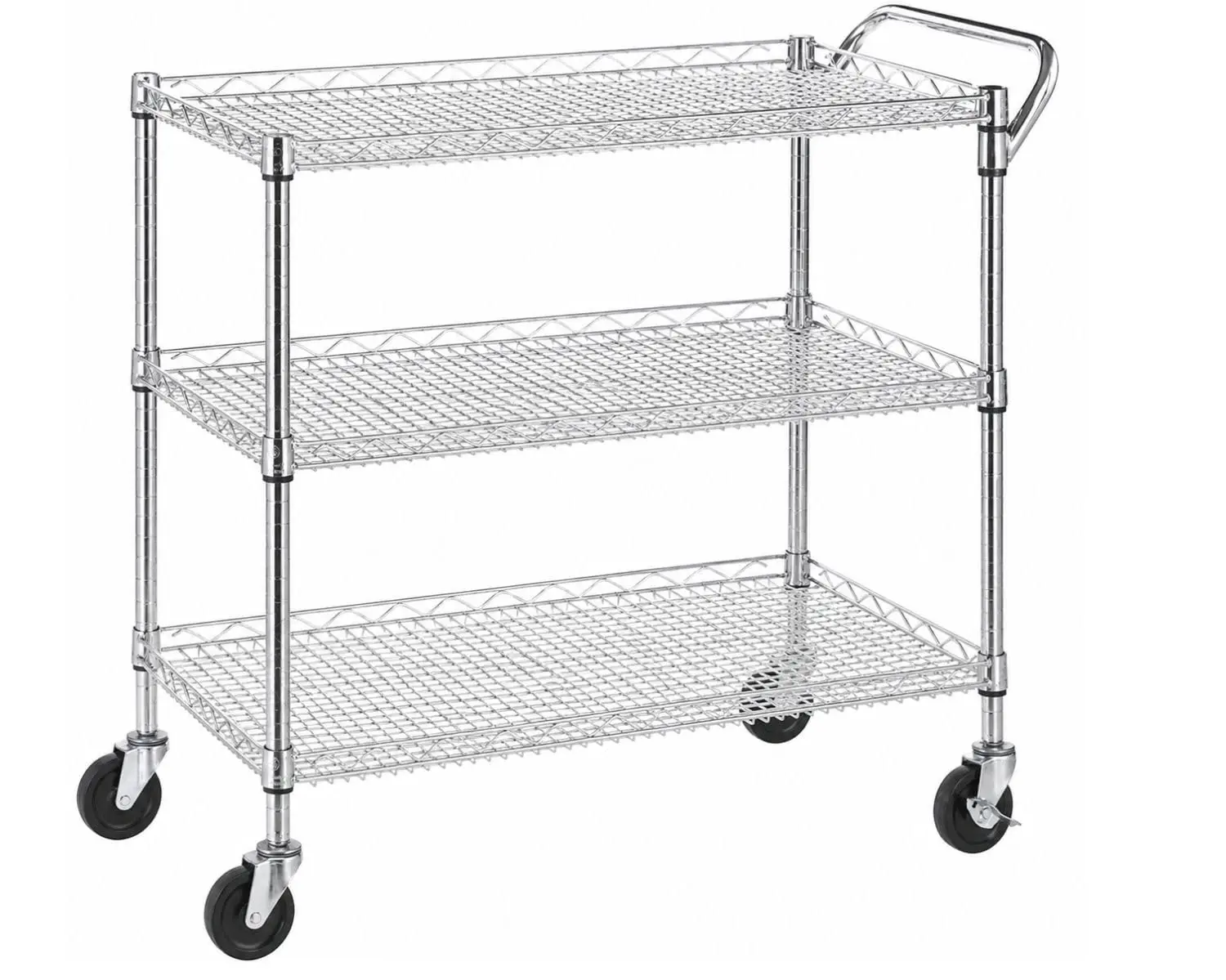 Heavy Duty Rolling Utility Kitchen Cart on Wheels, Chrome Wood Serving Cart Commercial Grade with Wire Shelving and