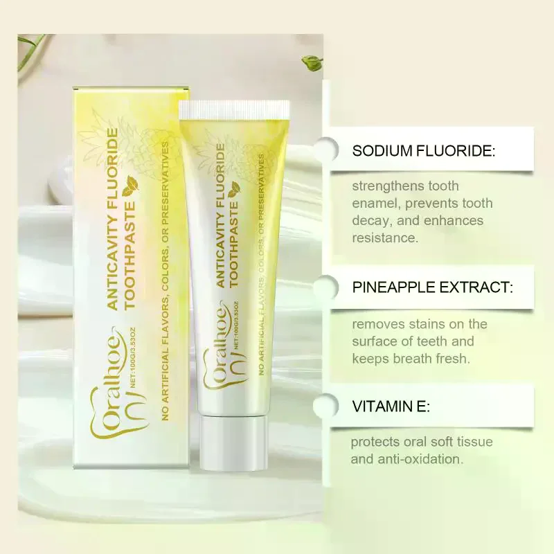 

Зубная паста Oralhoe Pineapple с ароматом свежих фруктов, защищает десны, отбеливает зубы, удаляет желтые пятна, мягкая, для ежедневного ухода.