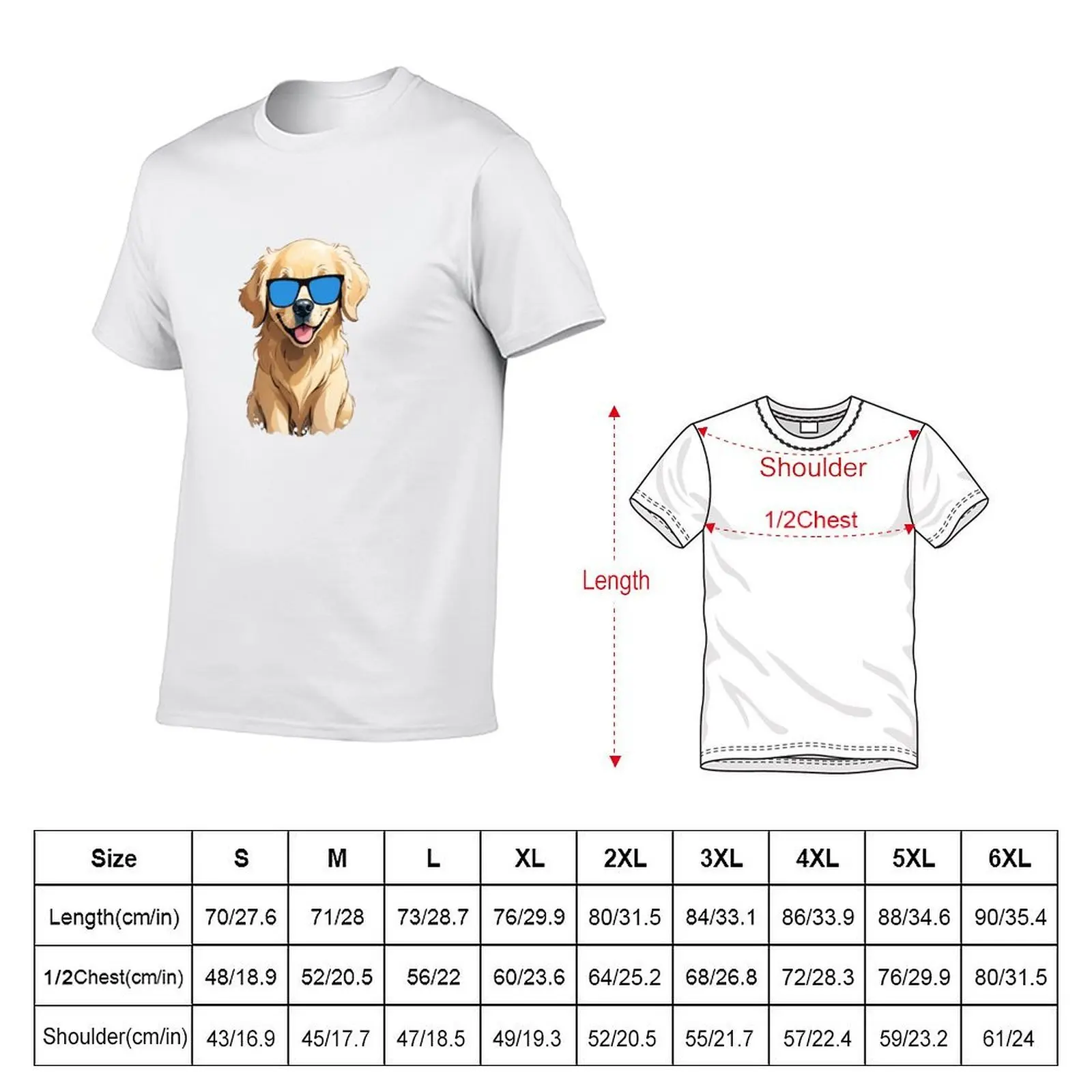 تي شيرت Golden Retriever يرتدي النظارات الشمسية تي شيرت للرجال تي شيرت برسوم جرافيك