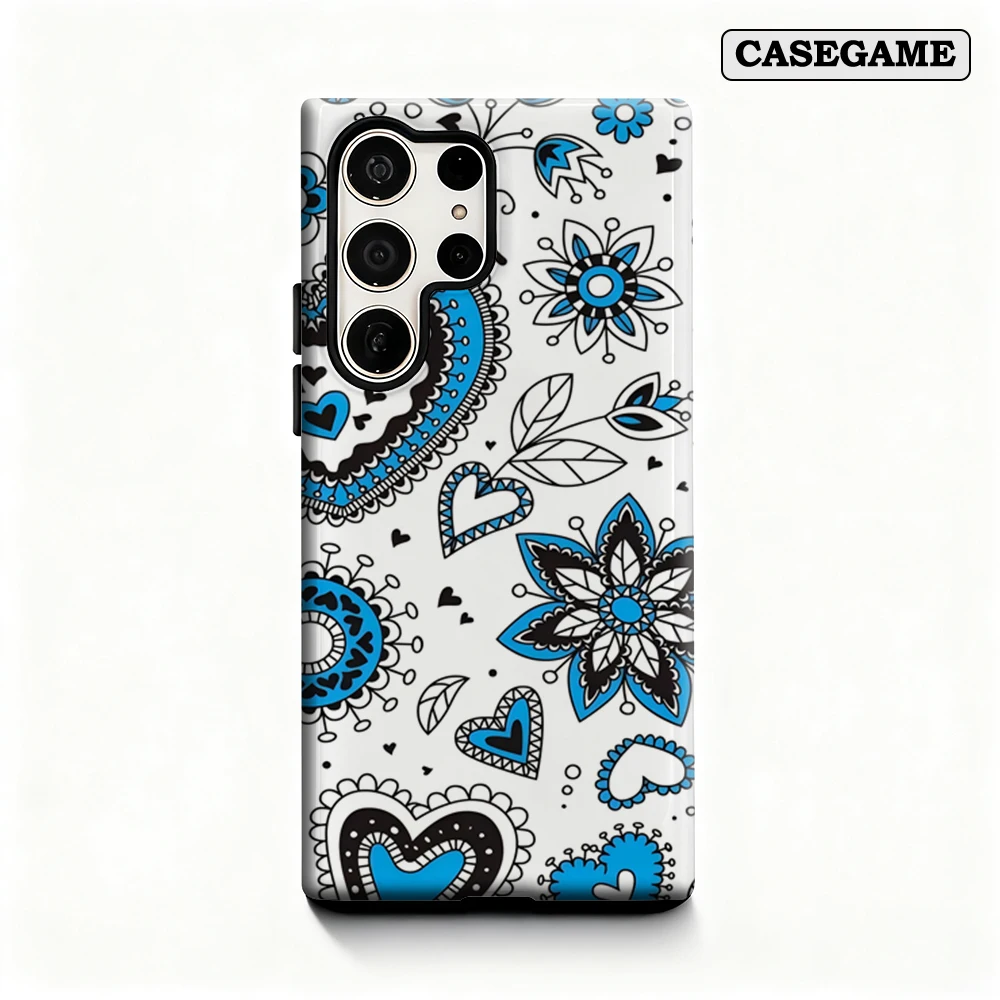 Blue Heart Art Phone Case for Samsung Galaxy S25 Ultra S24 S23 Ultra Plus Shockproof Double Layer Back Cover