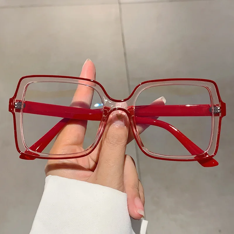 Women Trendy Fashionable Anti Blue Light Glasses Mirror Men Retro Square Color Blocking Flat Mirror European and American Style