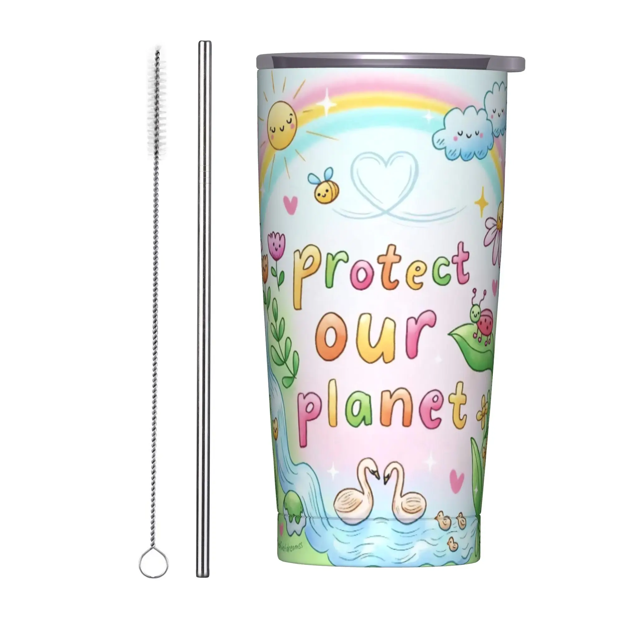 Earth Day Floral  Peaceful Planet 2026 Tumbler Vacuum Insulated  Coffee Cups Vacuum Flask Double Wall Mug Hot Cold Drink, 20oz
