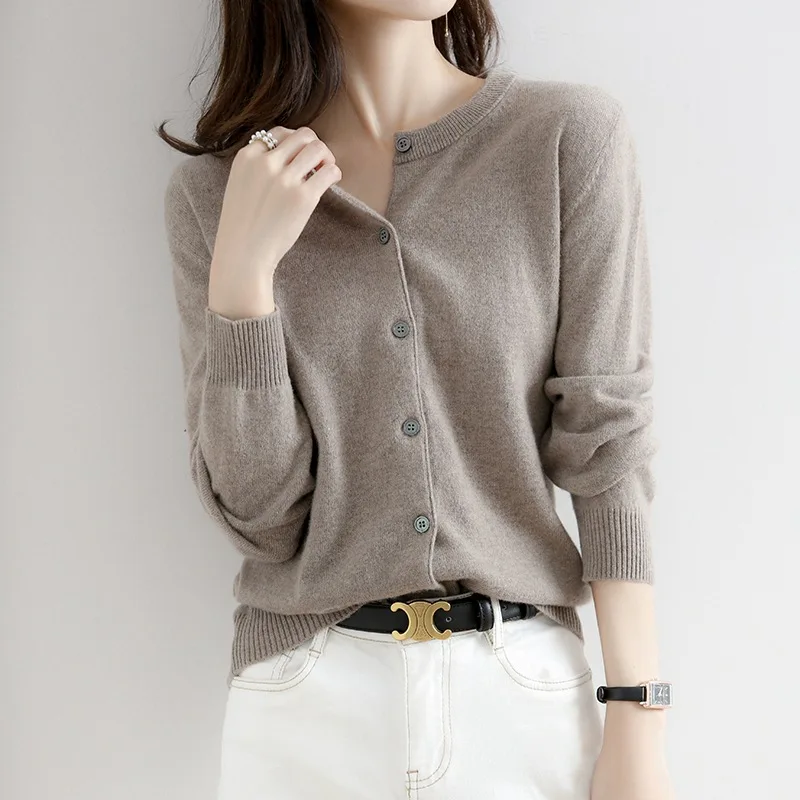 New Women's Sweater Cardigan Jacket Spring Autumn Knitted Sweater Outerwear Short Fashion Female Crew Neck Knitted Bottom Shirt