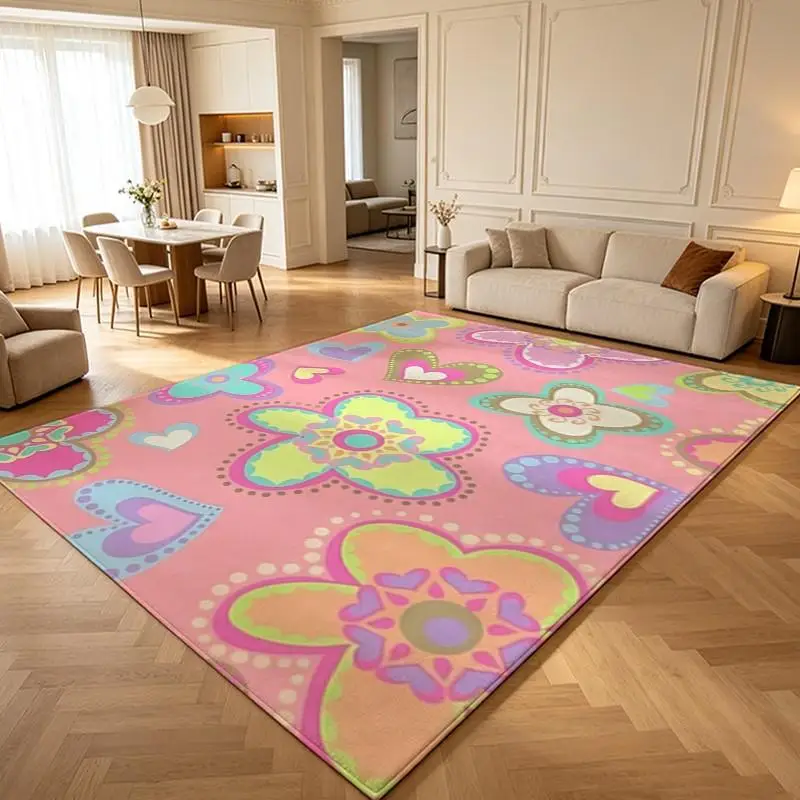 1 Piece Plush Colorful Whimsical Floral Heart Pattern Carpet, Soft And Comfortable, All Seasons, Easy To Care, For Living Room Decor, Bedroom Decor, Entryway Decor, Winter, Autumn