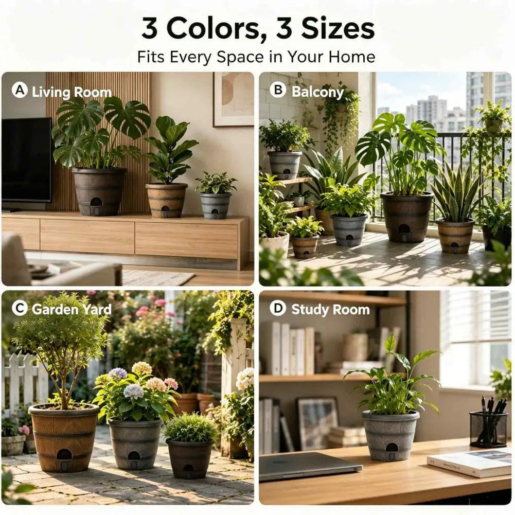 Sturdy Plastic Flowerpot Styled With Air Flow Vents And Internal Reservoir For Plant Hydration Durable Thickened Whiskey Planter