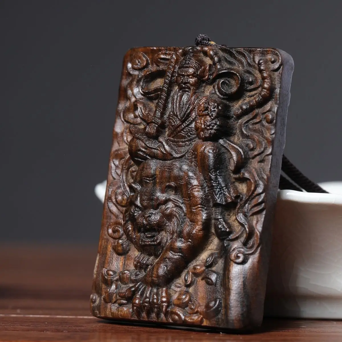 Dala Aquilaya Wood Carving Handle Dragon Brand Carving Double-sided Hollow North Road Pendant God of Wealth Zhao Gongming Jubao