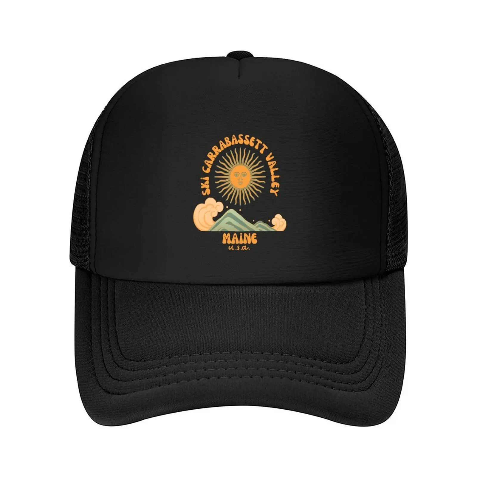 

Retro Sixties Ski Carrabassett Valley, Maine, Orange Text- Retro Skiing / Vintage Skiing Baseball Cap Sunhat Beach Male Women's