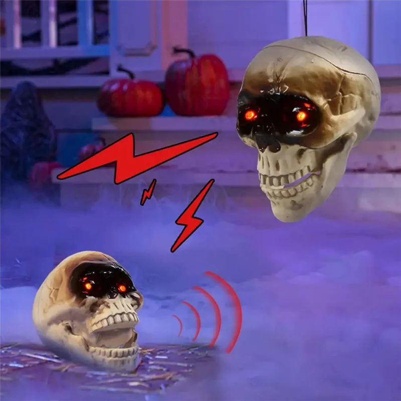 A51M-Spooky Skull Heads Halloween Decor Skull Heads With Motion Sensor Halloween Decorations Scary Sound Spooky Decoration