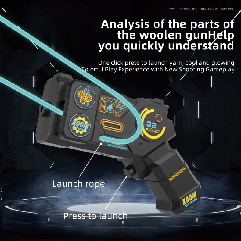 Pistola per filati Pistola a corda elettrica luminosa Lanciatore di corde Lanciatore di lancio Filato Unzip Toy Giochi di società Gioco per famiglie