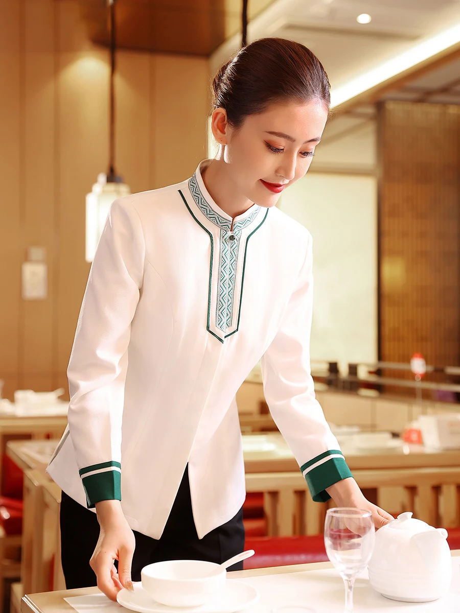 2023 chinesische Hotpot Restaurant Arbeit Kleidung Männer und frauen Winter Catering Uniform + Schürze Set Freies Verschiffen Arbeitskleidung Großhandel