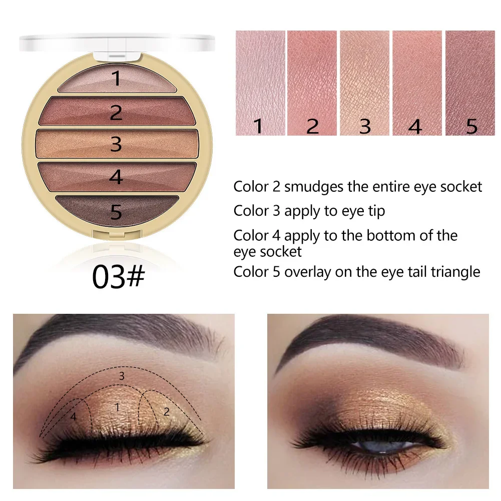 MISS ROSE 5 Color Pearlescent Glitter Shimmer Eyeshadow Palette Matte Shiny Waterproof Silky Brighten Eye Shadow Plate Cosmetics