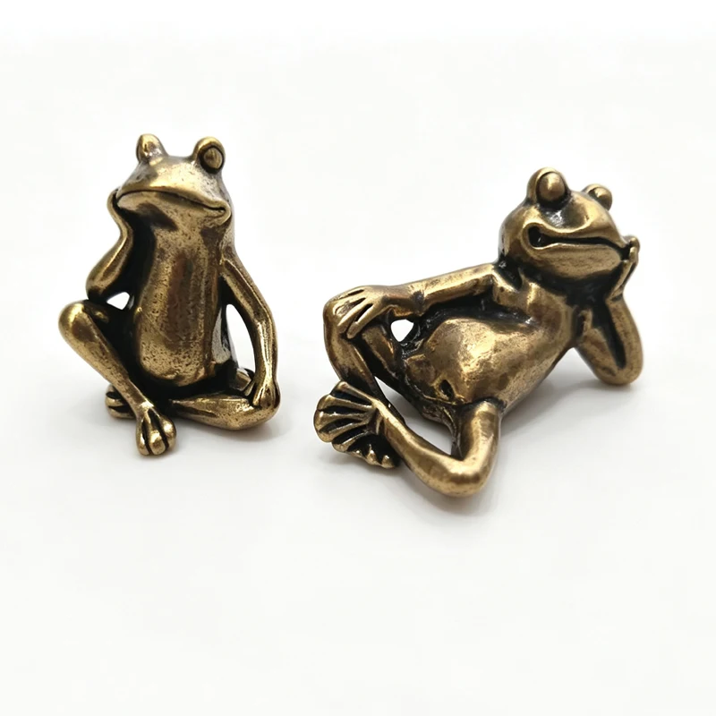 Sleeping Position Frog Brass Ornament Mini Frog Figurines Copper Animal Tea Pet Home Decorations Antique Crafts Gift