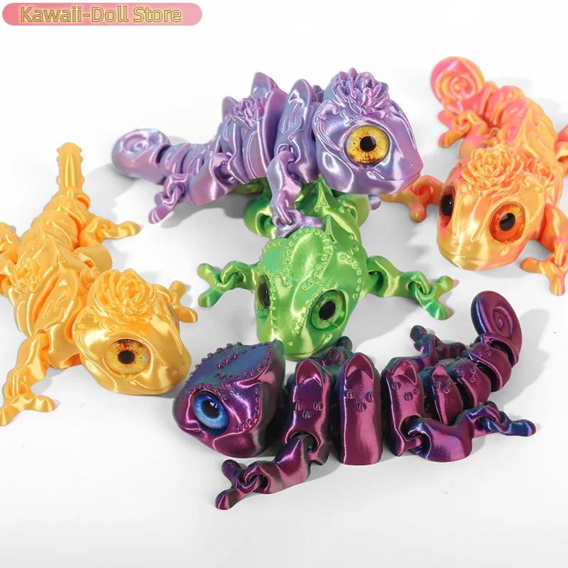 1Pcs Movable Multi-joint Simulation Chameleon Toy 3D Printing Doll Eye Dragon Ornaments