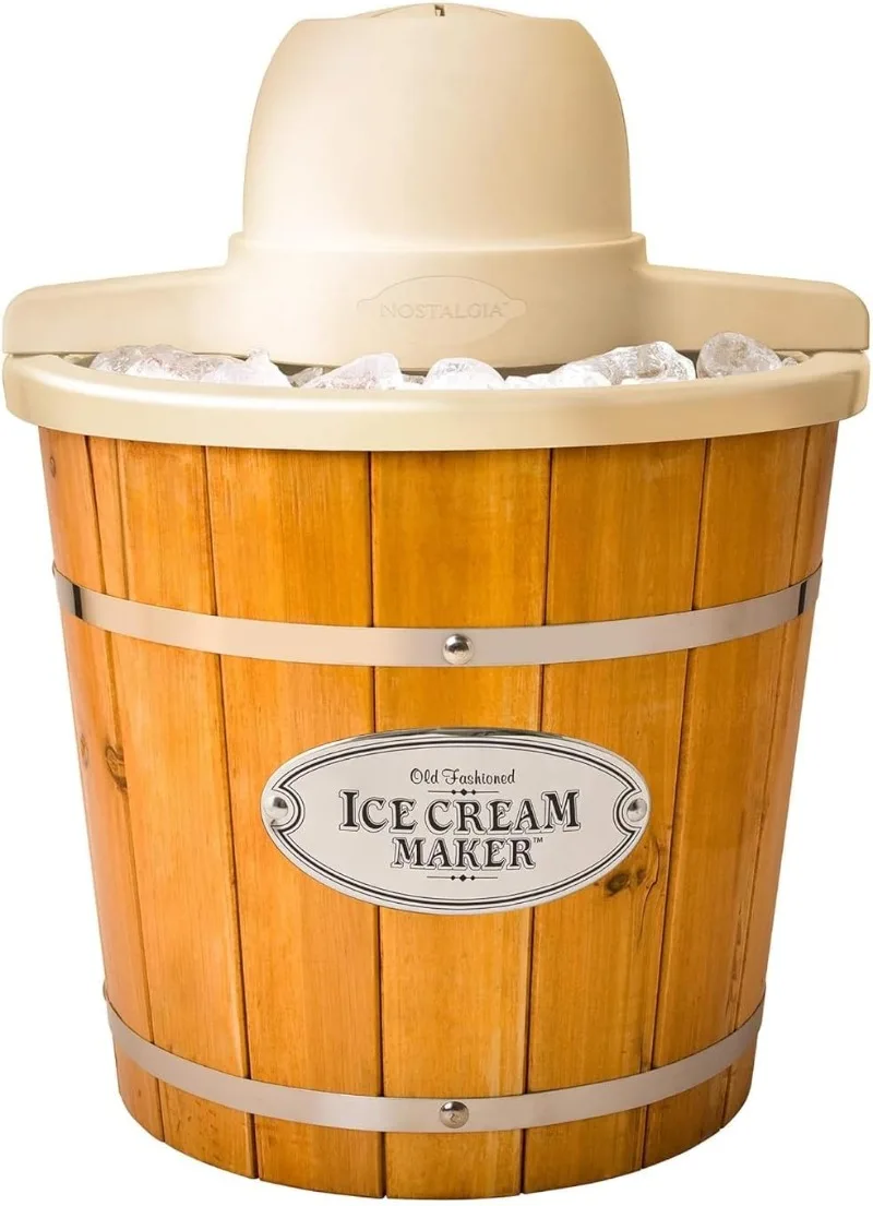 

Ice Cream Maker - Old Fashioned Soft Serve Ice Cream Machine Makes Frozen Yogurt or Gelato in Minutes - Light Wood - 4 Quart