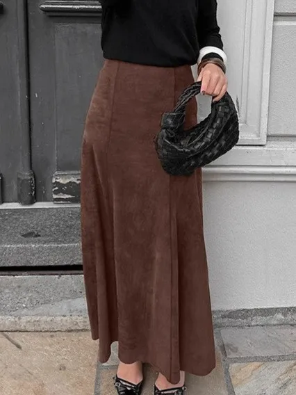 High Waist a Line Skirt with Zipper Commuter Style Women Skirt Elegant and Refined Casual Daily Autumn Regular Thickness