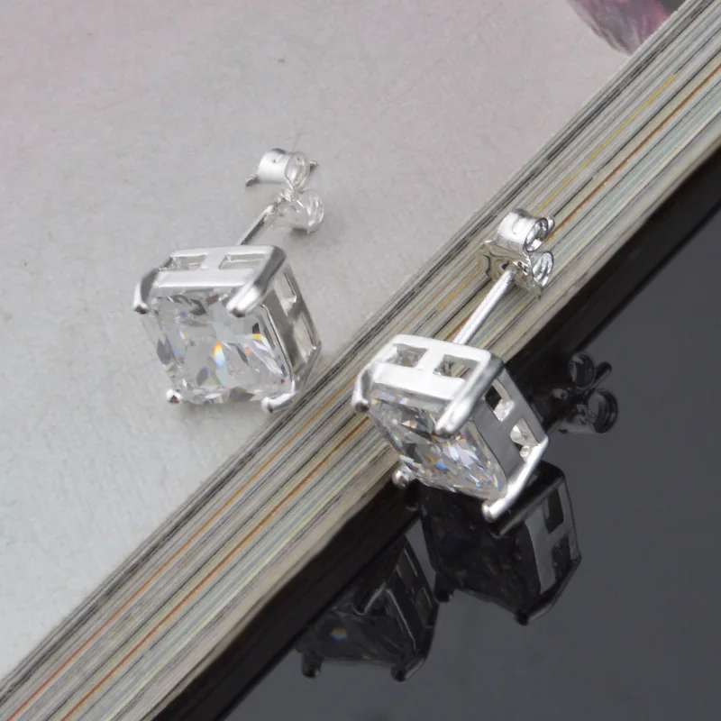 Pendientes 925 Silver Needle Jewelry Luxury Square Zircon Earrings For Women Brincos Para As Mulheres Boucle Nausnice Ohrstecker