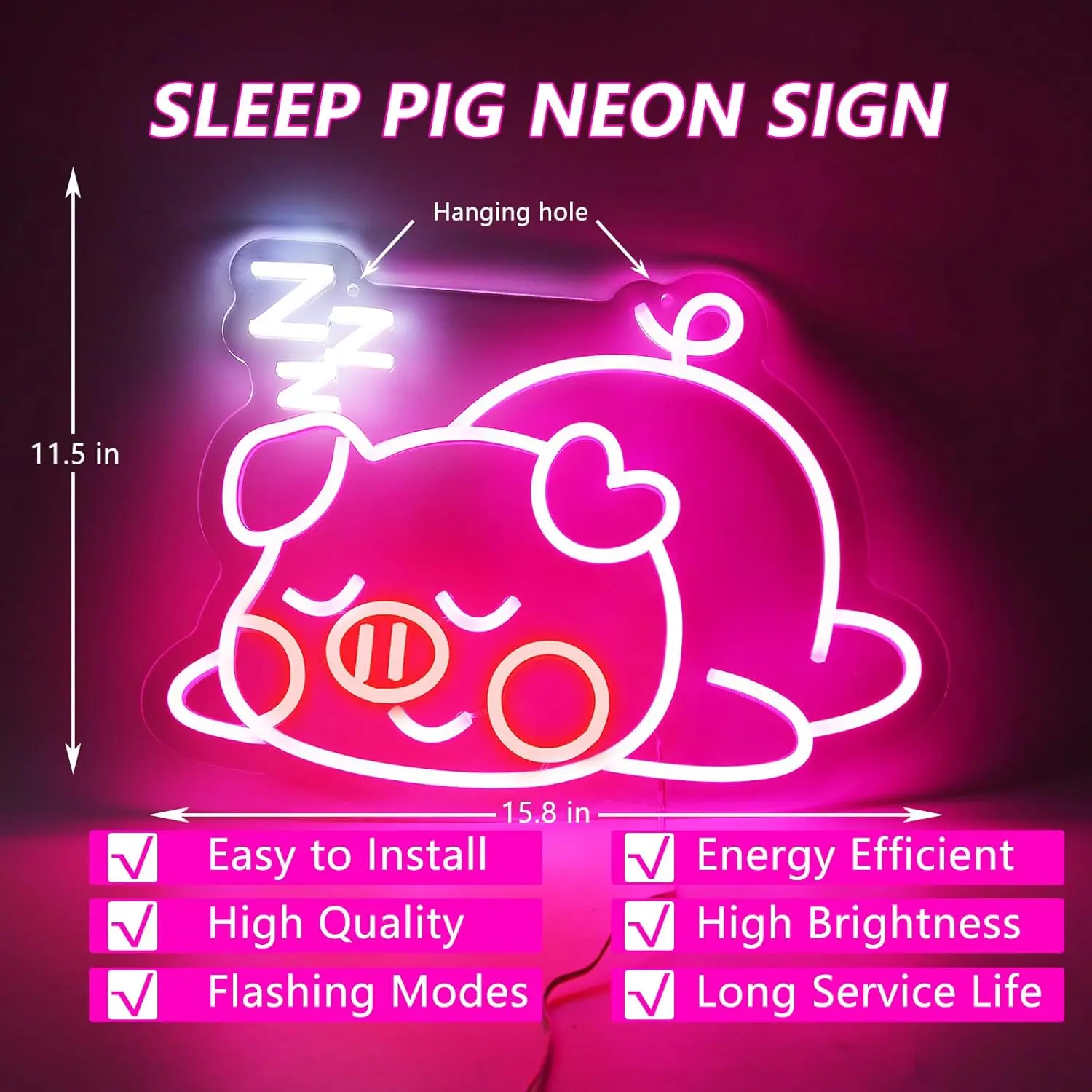 علامة ضوء نيون خنزير وردي للنوم ، جماليات عكس الضوء ، ديكور حائط ، غرفة رسم ، متجر ، نادي ، هدية عيد ميلاد ، حفلة