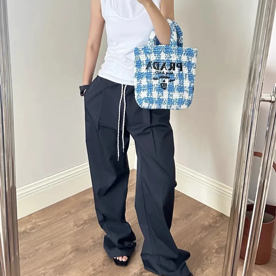 محايد الرياح رقيقة اللون الرباط شعور الهواء فضفاض عارضة السراويل النسائية السراويل المستقيمة الساق #1