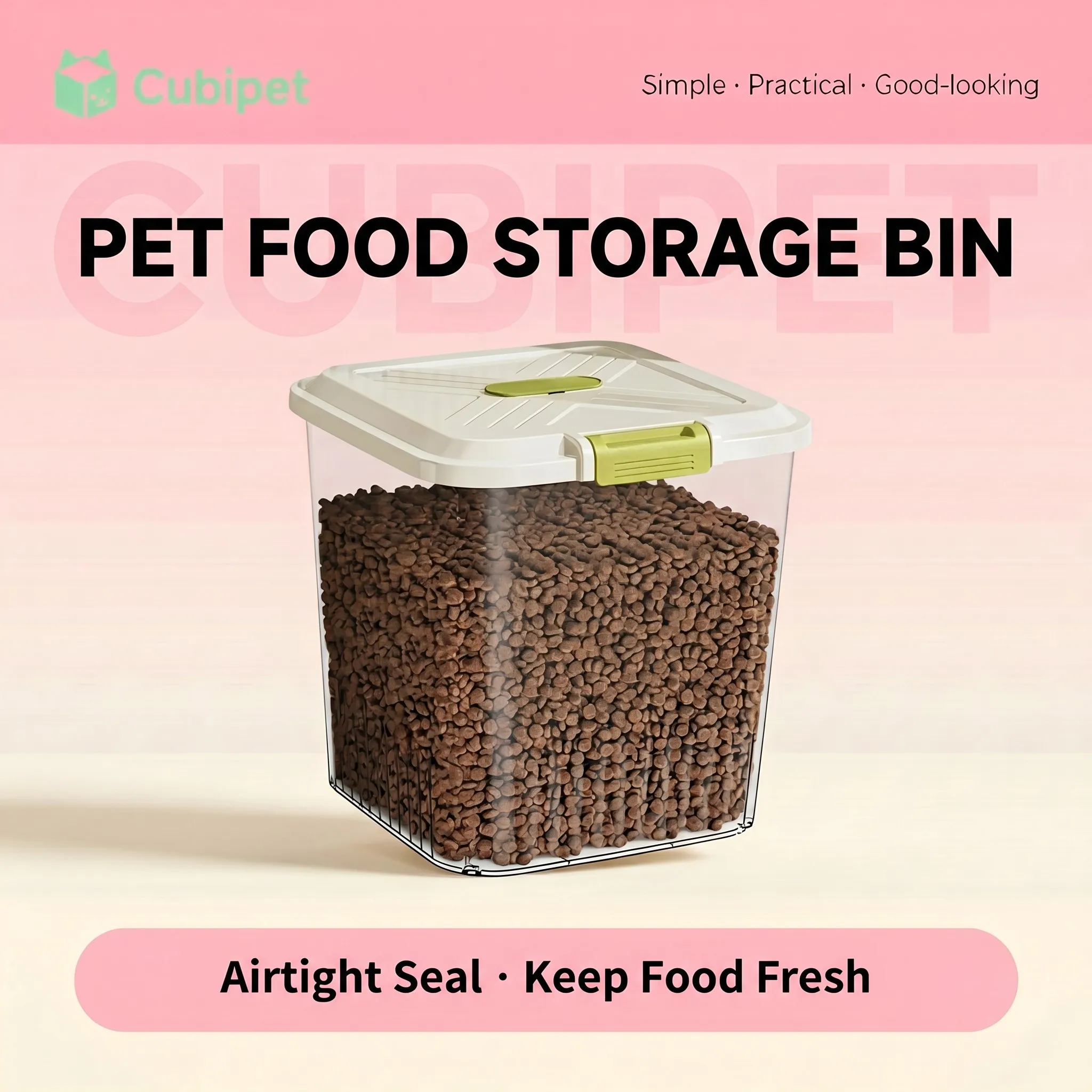 Extra Large Pet Food Storage Container, Airtight Dog Cat Food Bin with Measuring Cup, Moisture-Proof Sealed Bulk Grain Box for M