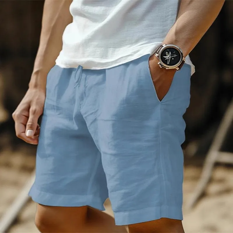 Summer New Men's Cotton Linen Breathable Shorts Hawaii Beach Pants Male Loose Versatile Streetwear Breathable Short